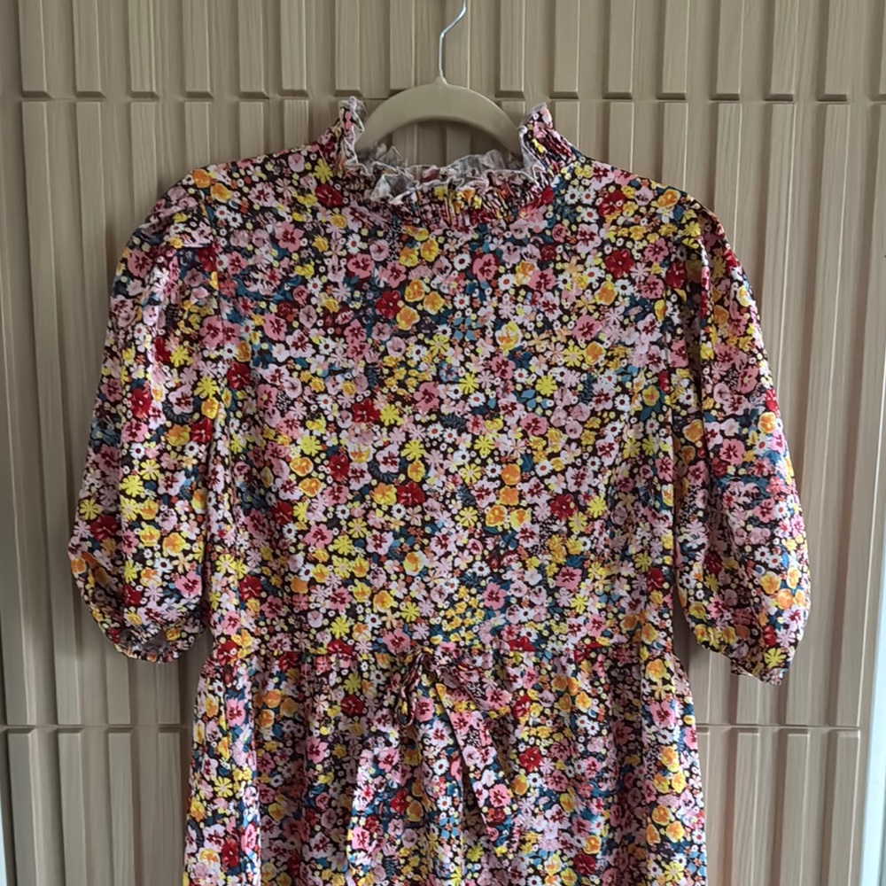 NWOT Floral Prairie Dress With Smocked Mock Neck